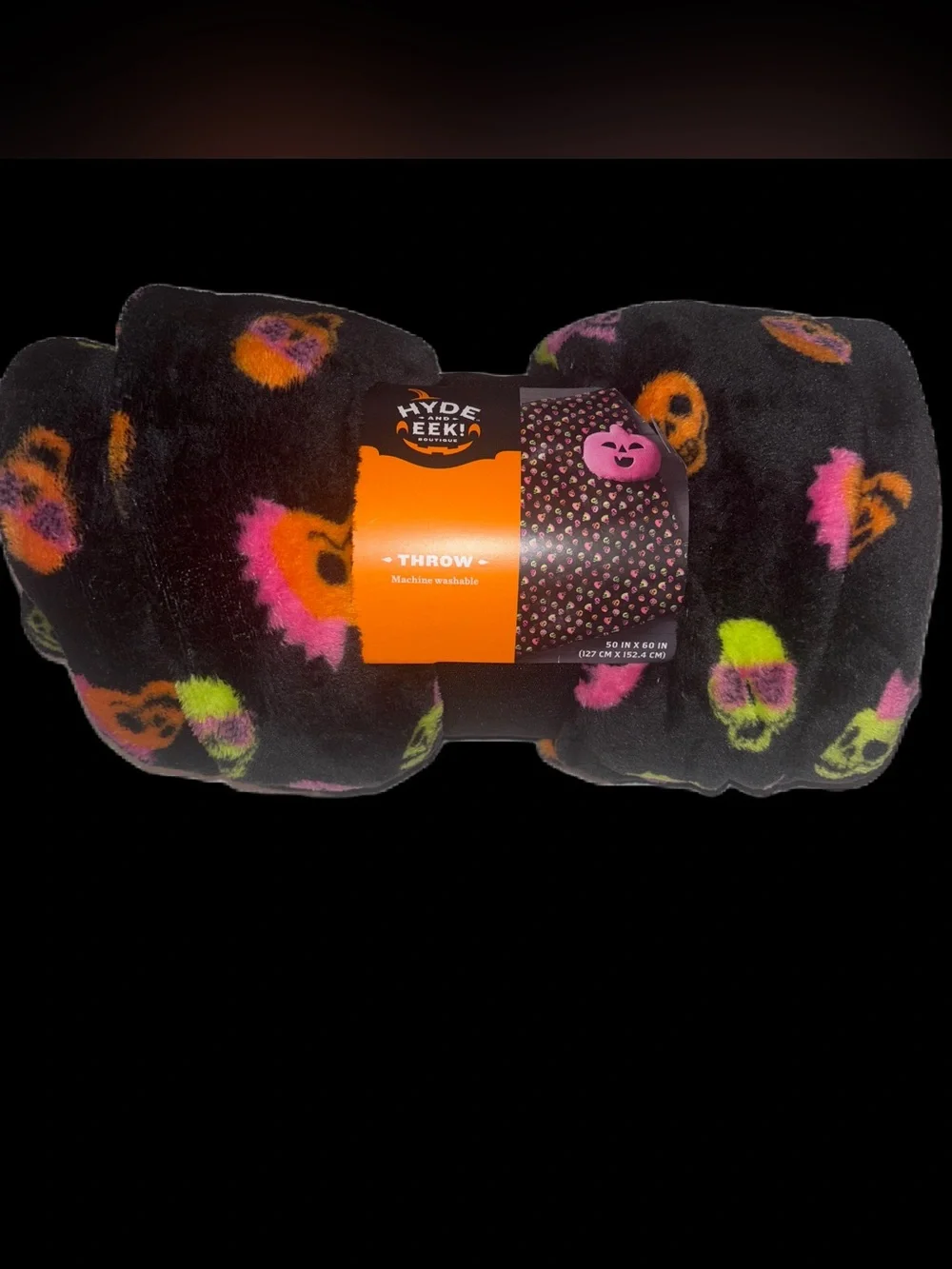 Hyde & EEK! Black Neon Skull Printed Plush Throw Halloween Blanket (50x60 in.)